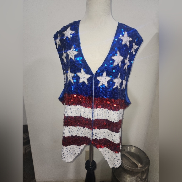Jean by Joseph Le Bon Sequin Bead Vest Sz XXL 80s Style USA Flag American Stars - Picture 1 of 13